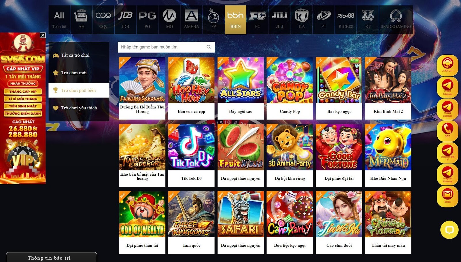 Điểm qua những sản phẩm nổ hũ hấp dẫn tại sảnh game Bbin Gaming SV66